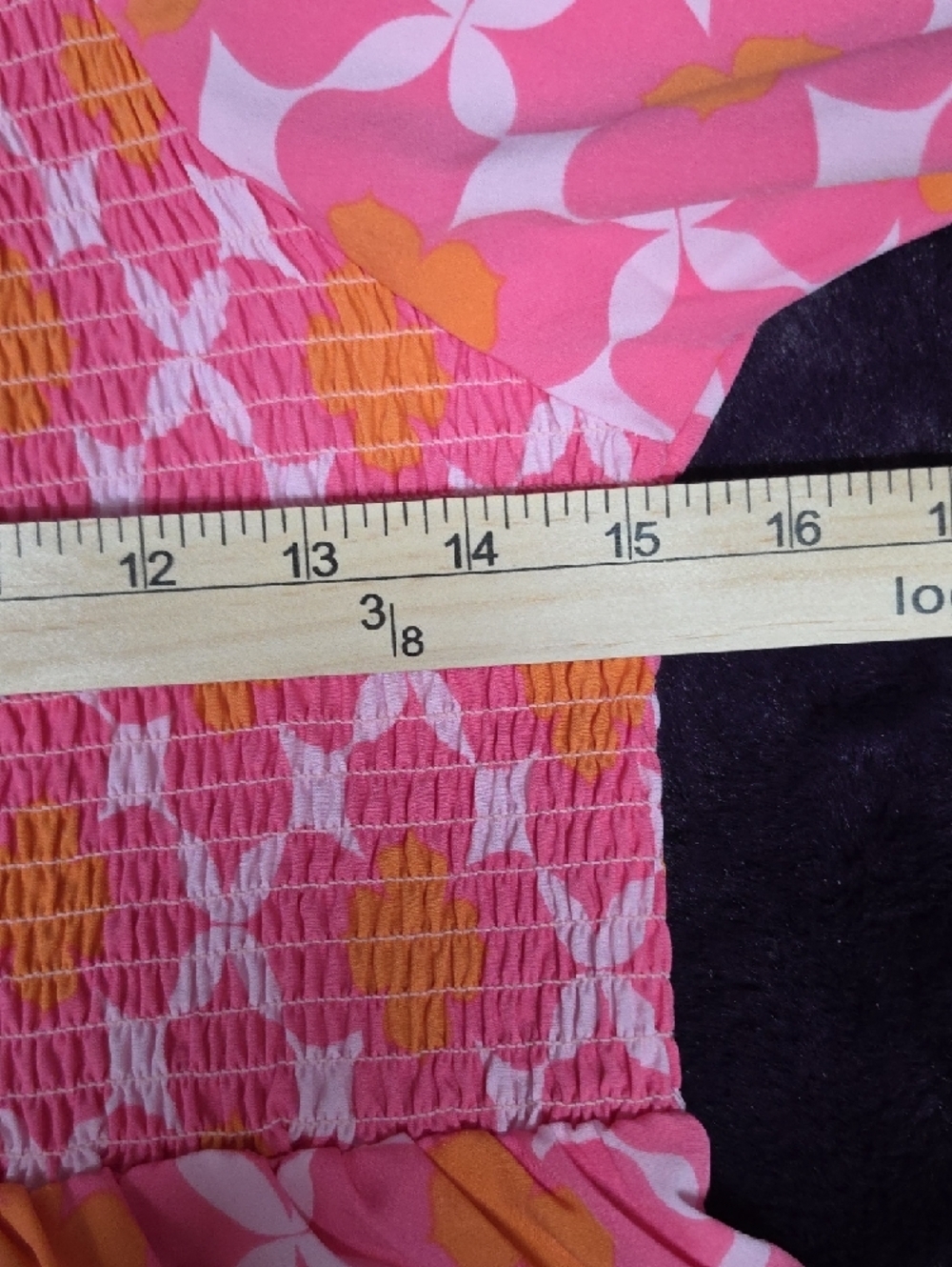 White House Black Market Pink & Orange Floral Smocked Peplum Blouse - Picture 6 of 7